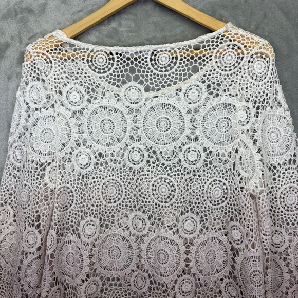 By Together Women Top Ombre Crochet Lace Boho Bell Sleeve Large Cottage Festival - Picture 9 of 11